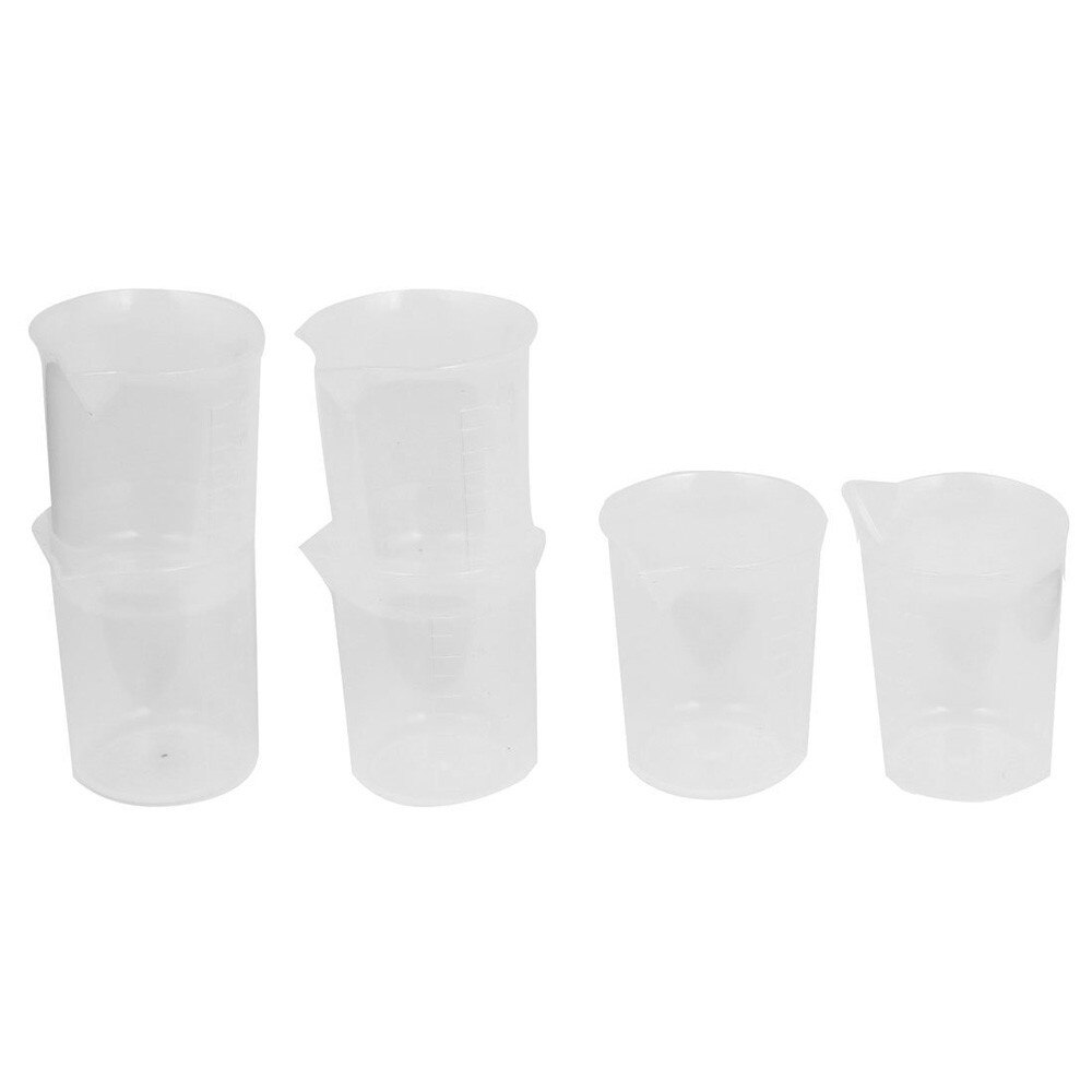 6x100mL Graduated Beaker Clear Plastic Measuring Cup Glass with Graduation and Spout Laboratory Chemistry Equipment#T2