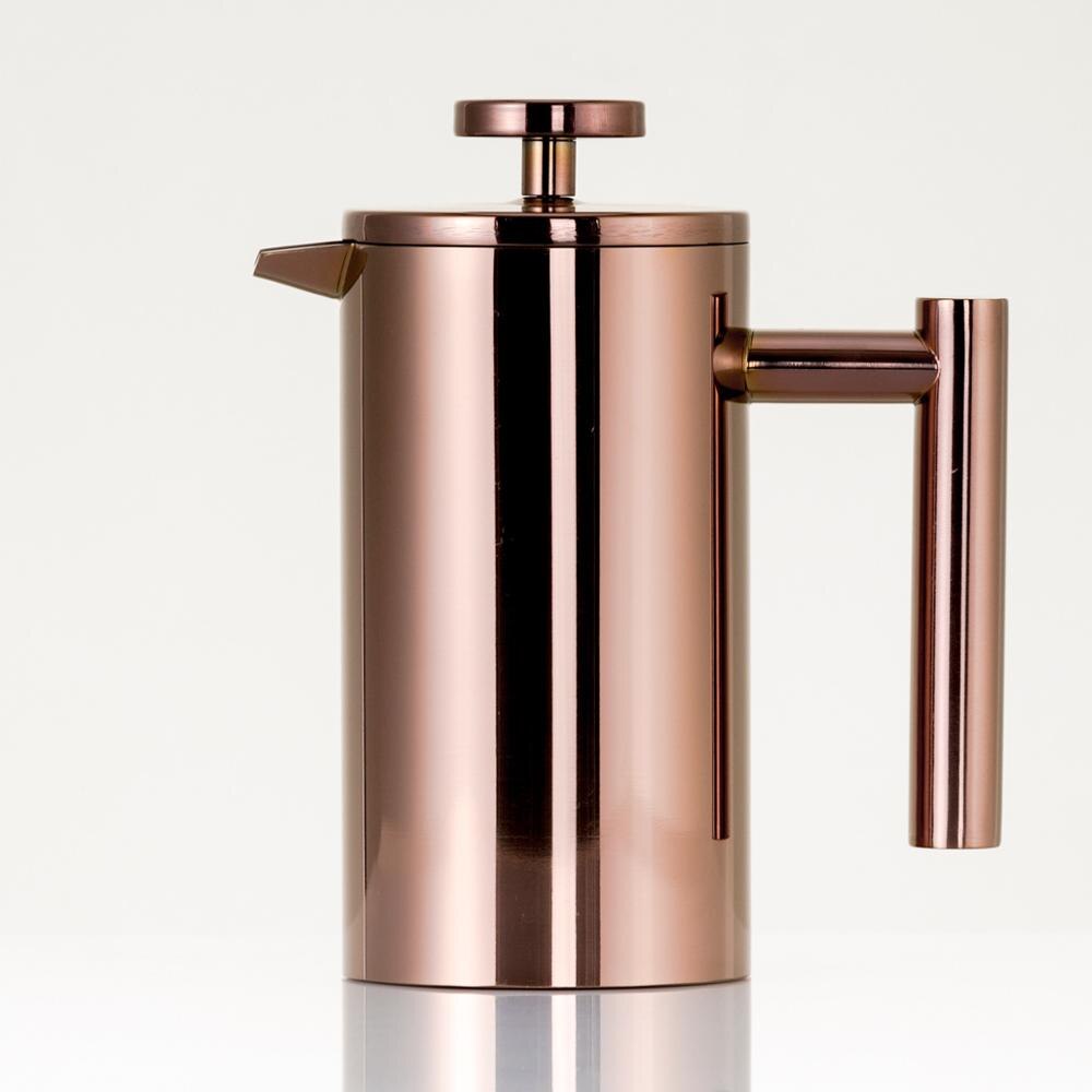 Dobbeltlag 304 rustfrit stål franske presser perkolator kaffekande kande kaffebrygger karaffel rosaguld farve til 1 person