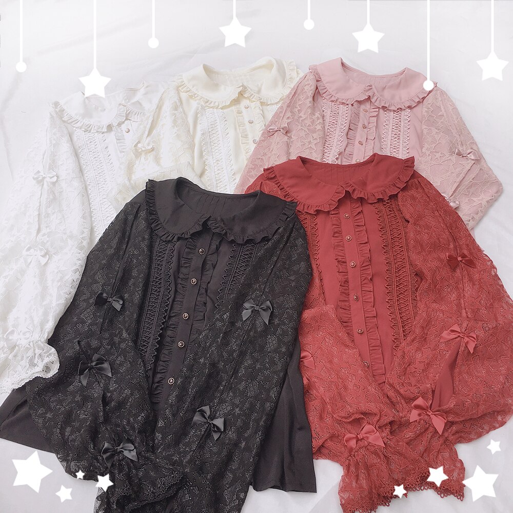 Dentelle mignon fille noeud manches longues lolita chemise victorienne chemise ample gothique lolita chemise loli cos lolita preppy style étudiant