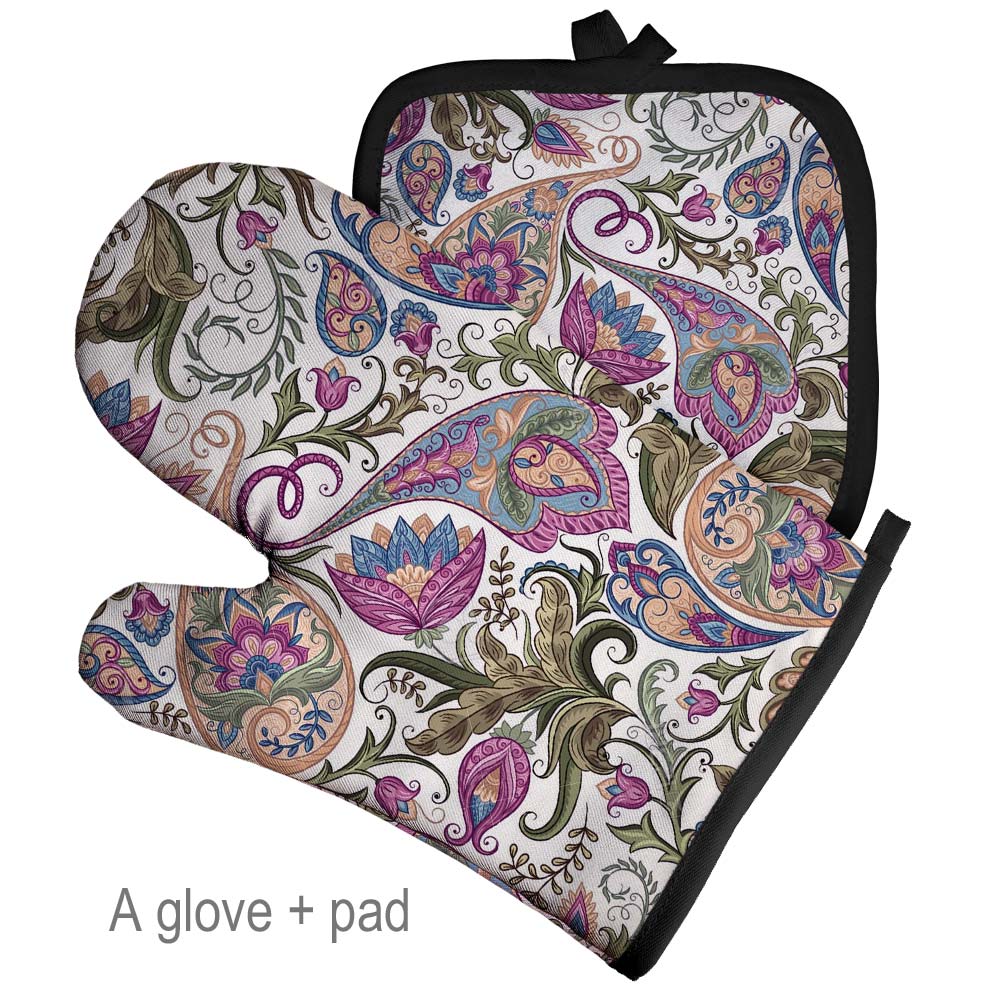 Retro Pattern Microwave Glove Potholder Polyester Oven Mitt Insulation Gloves Kitchen Pad Baking BBQ Gloves Home Decor: Orange