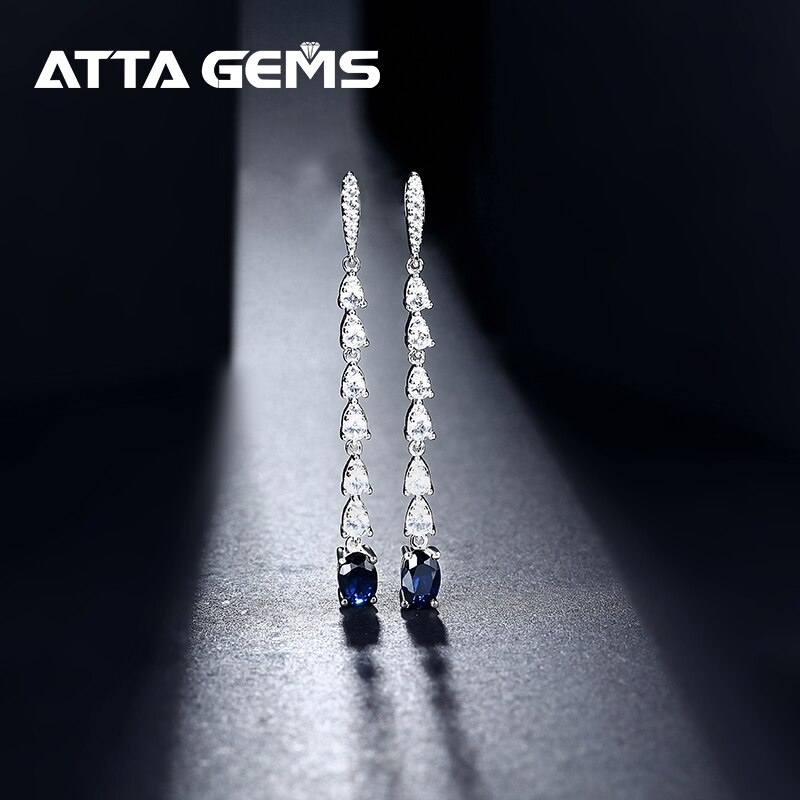 Blu Spinello sterlina Argento Lungo Orecchino di Goccia Creato Spinello Orecchino di Disegno per le Donne del Regalo S925 Monili Semplicemente Stile Originale