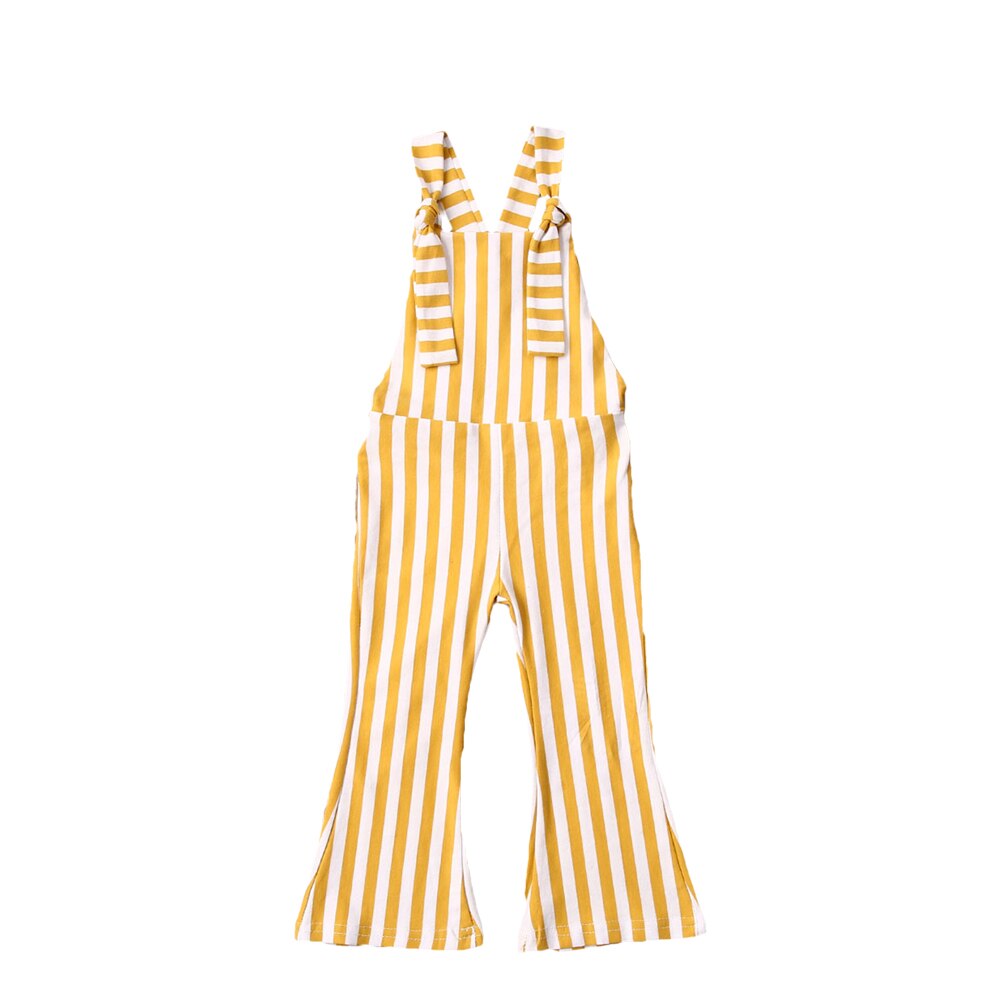 Summer Infant Baby Girls Rompers Overalls Striped Print Sleeveless Belt Jumpsuits Pants Clothes 6M-5Y: YELLOW / 5T