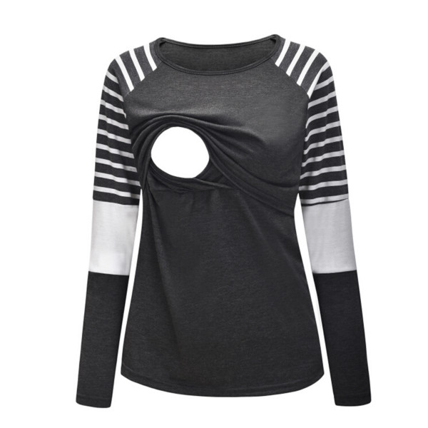 in gravidanza Maternità Vestiti assistenza infermieristica superiore Allattamento al seno Taglia Camicia A Maniche Lunghe S-2XL: Grigio scuro / XL