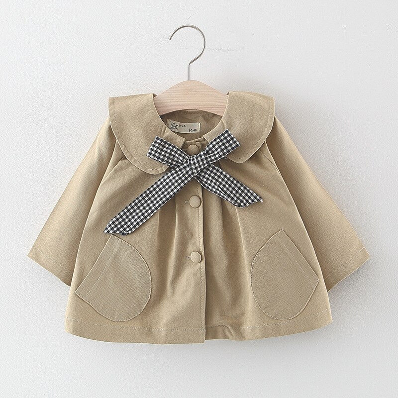 Pasgeboren Baby Meisje Kleding Herfst Boog Jas Baby Kleding Voor Kinderen 0-2years Baby Meisjes Mode Kleding Baby Jassen: Khaki / 70CM