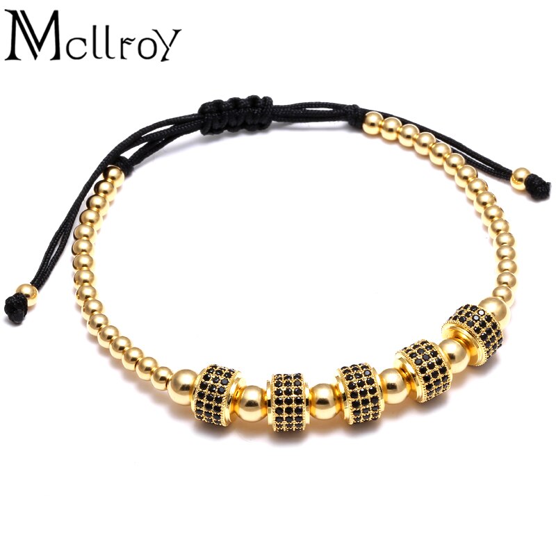 Mcllroy mænd armbånd runde perler micro pave sort cz krystal macrame vævet flettet charme armbånd smykker pulseras mujer moda
