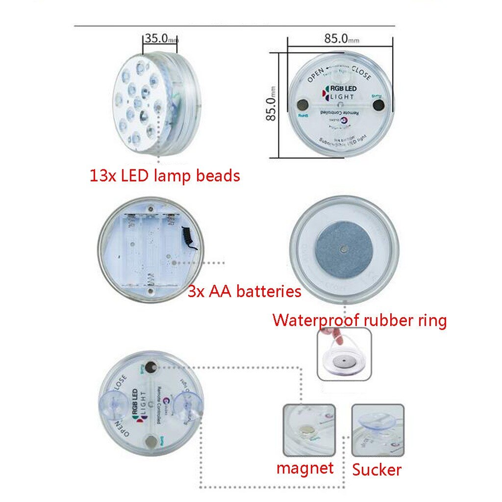 Underwater Lights 13 Led Remote Controlled Rgb Sub... – Grandado