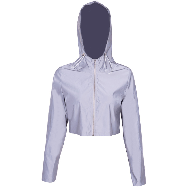 Flash Reflecterende Jas Vrouwen Korte Kapmantel Night Glowing Korte Jas Rits Vrouwelijke Reflecterende Capuchon: M