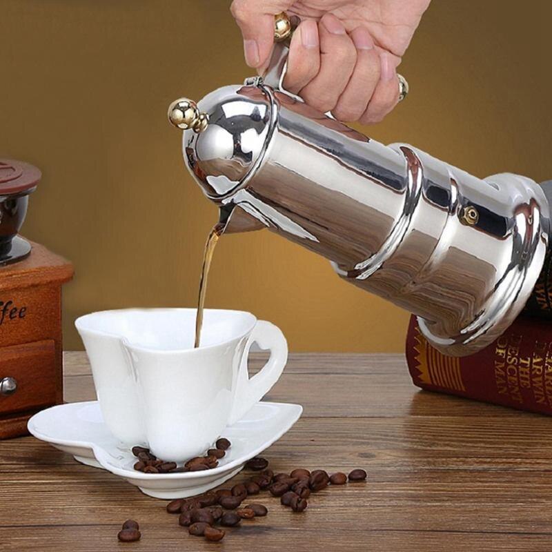 200ml 4 koppar rostfritt stål kaffekanna moka kaffebryggare tekanna filter automatisk kaffemaskin espressomaskin
