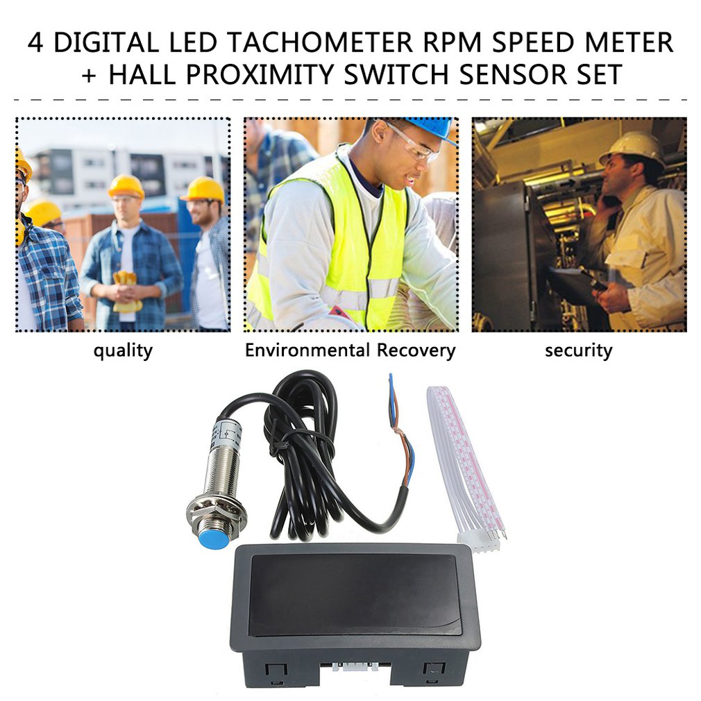 4 Digital LED Display Tachometer RPM Speed Meter High Precision Tachometer With Hall Proximity Switch Sensor NPN
