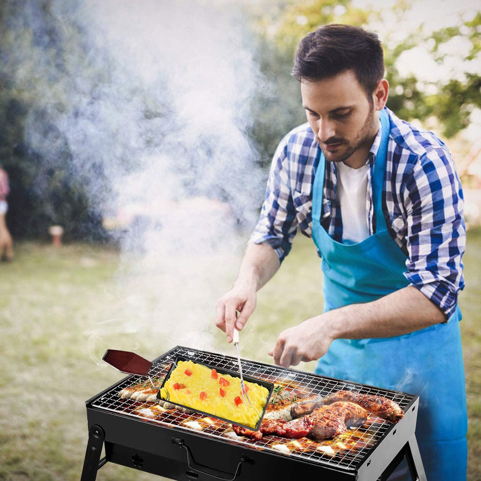 Barbeclette Cheese Non Stick Melting Pan Mini Cheese Baking Tray For Home Wire Handle Baking Pan With Small Spatula#45