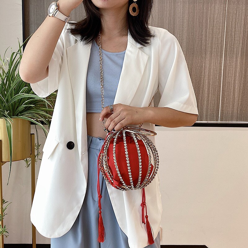 Sac de soirée à Cage sphérique pour femmes, pochette circulaire, nouvelle , perle et diamant, personnalité, dîner,