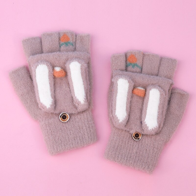 Mitaines de dessin animé pour adolescents, gants en laine tricotés, demi-doigt épais, garde au , Parent-enfant: E