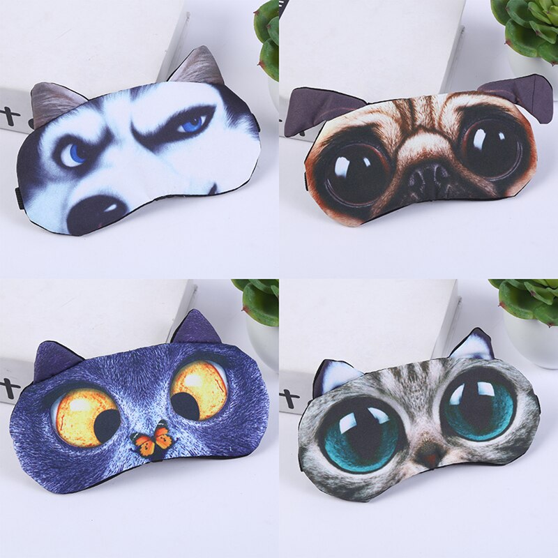 Eye Mask Eyeshade Cover Shade Natural Sleeping Eye Patch Cute Cat Dog Sleep Mask Women Men Soft Blindfold Travel Eyepatch