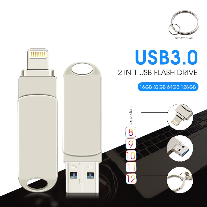 Heißer 2ln1 64GB 32GB 16GB 8GB Metall USB 3.0 OTG iFlash Antrieb HD USB-Stöcke für iPhone für iPad für iPod und Android Telefon