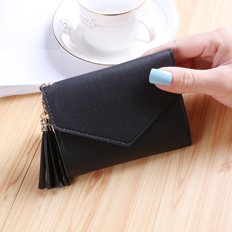 Mini-quasten-geldbörse, damenhandtasche, kurze Mini-geldbörse, hübsche handtasche für koreanische studentinnen, kleine damen-geldbörse: Schwarz