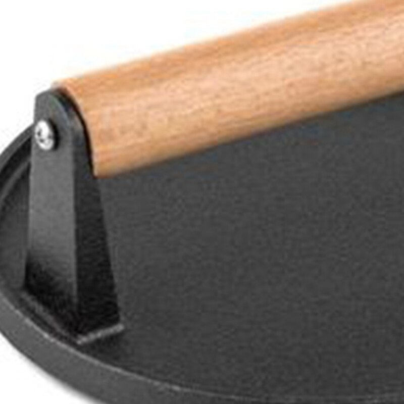 Round Big BBQ Tool Cast Iron Wooden Handle Steak Plate Meat Press Grill Fried Meat Squid Steak Barbecue Pressure Plate