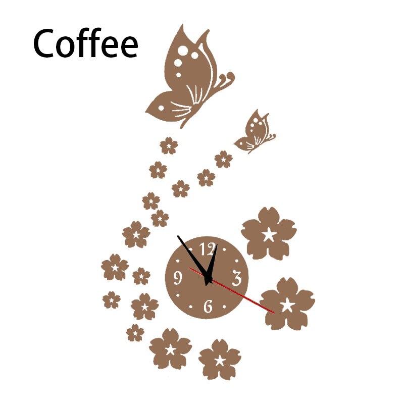 3d diy stereo vlinderspiegel acryl wandklok, muursticker klok, woondecoratie, woonkamer acryl spiegel wandklok: Koffie