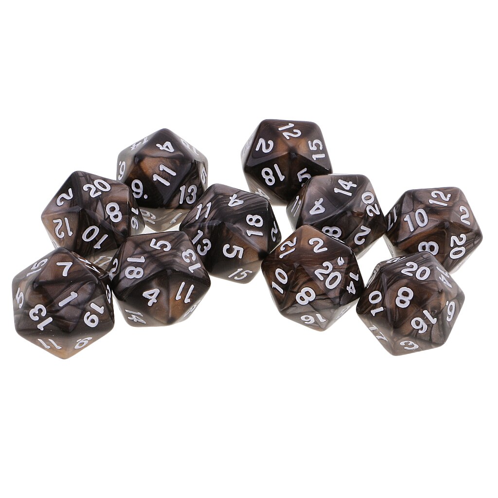 20 -sidig  d20 tärningar dubbelfärger tärningar för att spela dnd d & d rpg brädspel och matematikundervisning, pack  of 10: Kaffe grå