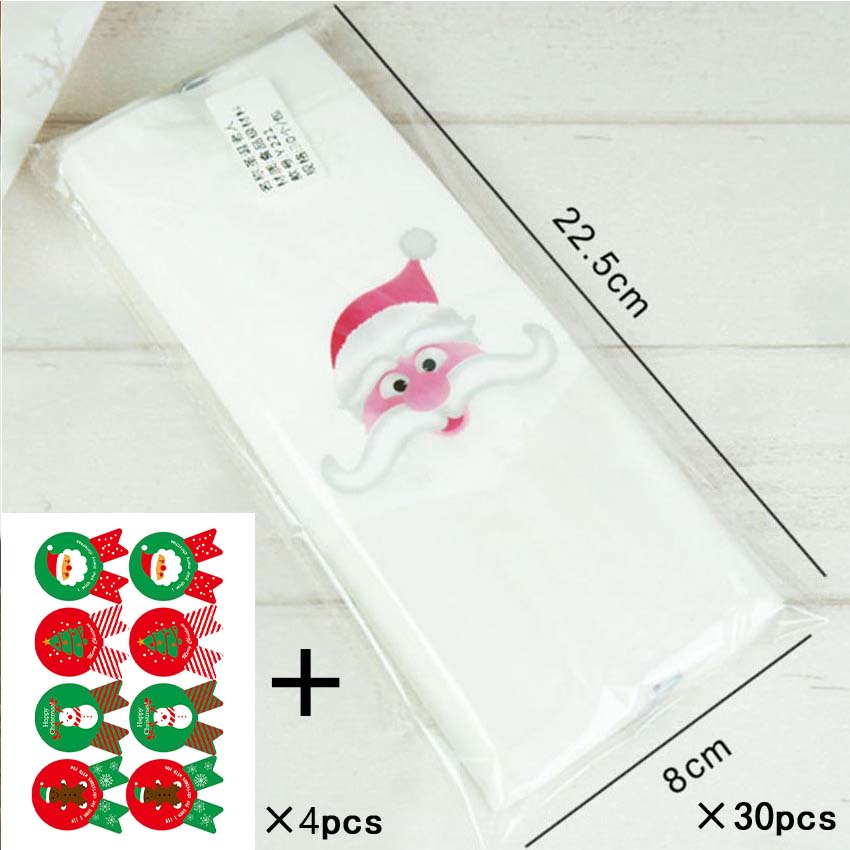 Marebell 30pcs Kerst Verpakking Zakken Voor Cookies Sticky Papier Cartoon Kerstman Partij kinderen Dag Biscuit Bakken Verpakking: Santa and Sticker