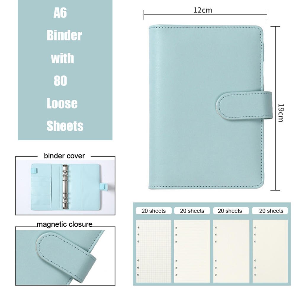 1Pc A5/A6 Lederen Losbladige Ringband Notebook 6 Ring Notebook Cover Kleur School Kantoorbenodigdheden: Blue