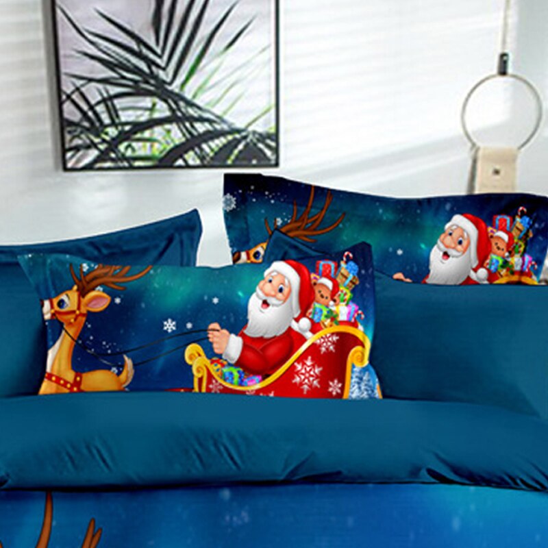 3pcs Christmas Bedding Sets Snowflakes Christmas Tree Santa Snowman Bedding Sets Duvet Cover Soft Bed Sheet Set Decoration