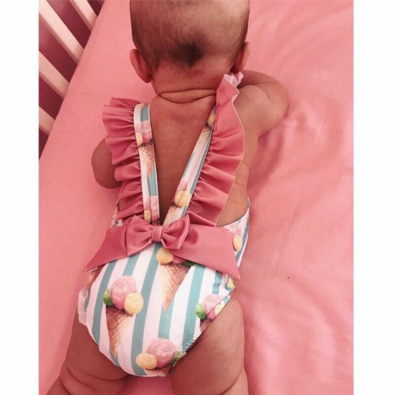 Sommer Kleinkind Kleinkind Baby Girsl badeanzug Bademode Bademode eins-stück Rüschen Schwimmbad badeanzug Schwimmen eis Nette 1-4Y