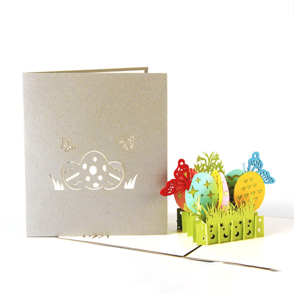 Rectangle Pop-UP Easter Greeting Cards 3D Small Message Card Writable Decoration Gold Cover Cardboard
