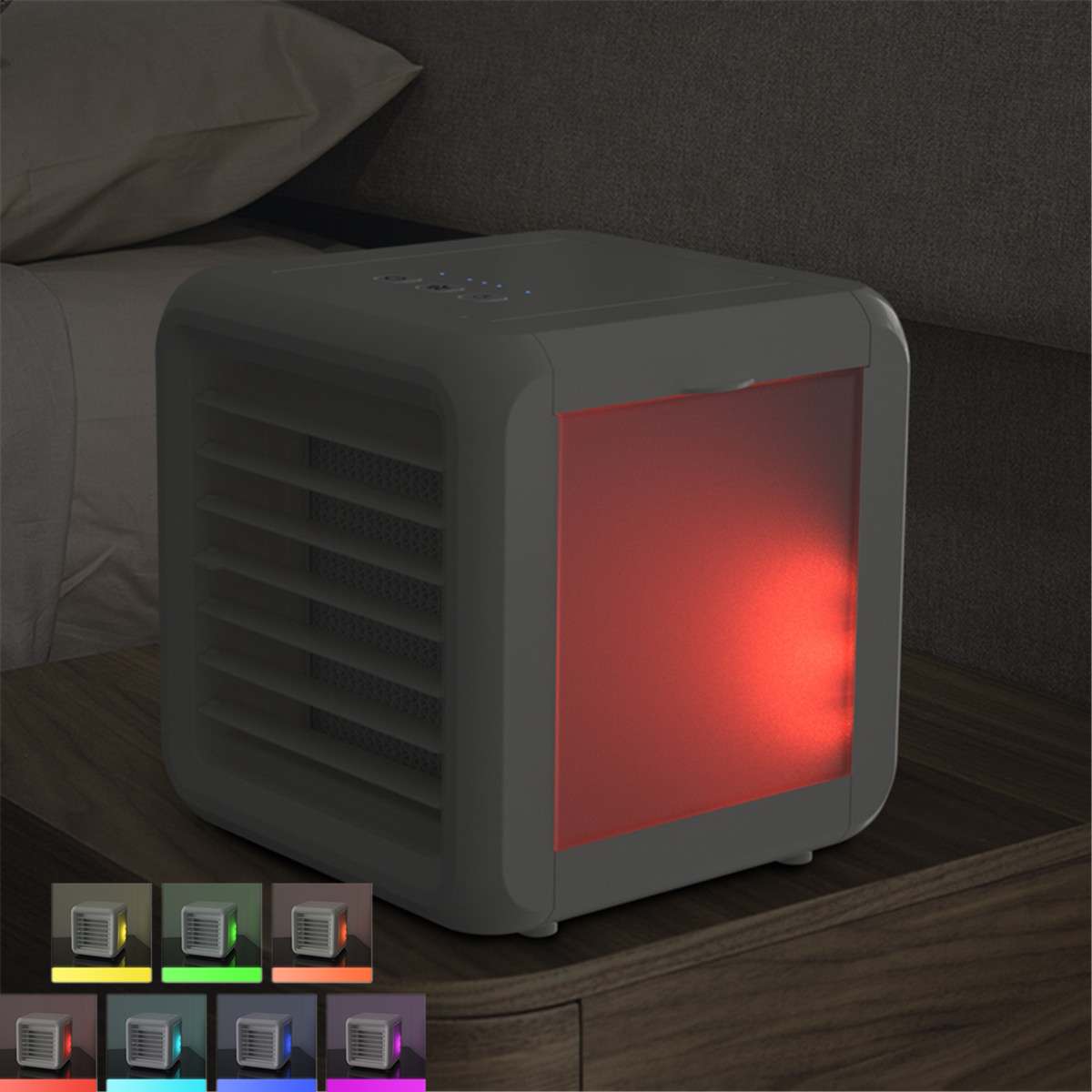 Mini Draagbare Airconditioner 7 Kleuren Licht Airconditioning Luchtbevochtiger Luchtreiniger Usb Luchtkoeler Ventilator Met 2 Water Tanks Voor thuis