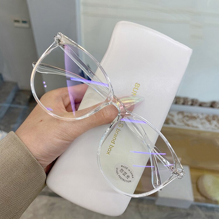 Montura de gafas redondas Anti-blue light para mujer y hombre, gafas de ordenador ultraligeras, gafas transparentes Vintage de gran tamaño: Transparente