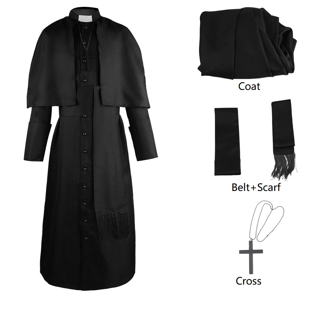 Medieval solid colored Father Costume Halloween Pastor cosplay costume