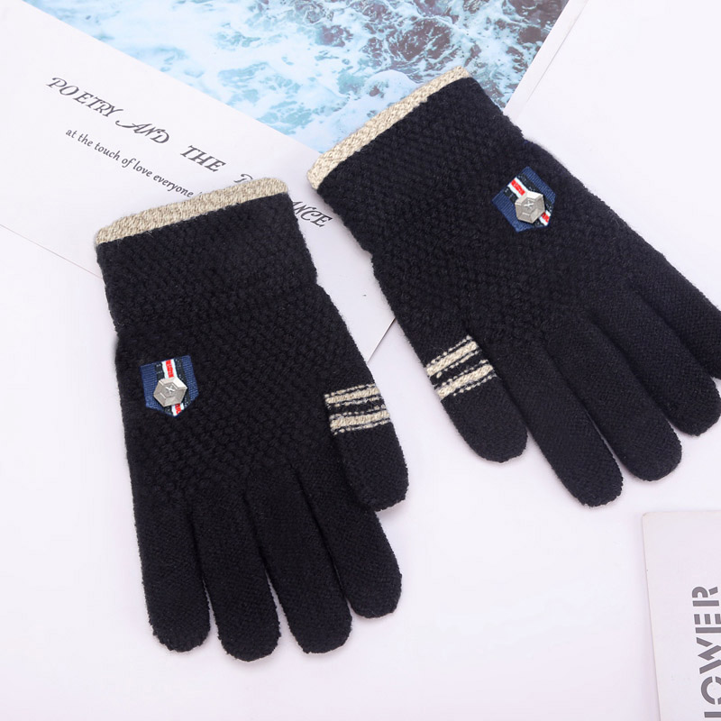 5-12 Years Winter Kids Warm Gloves Children Knitted Stretch Mittens Boy Girl Patchwork Elastic Fingerless Children Winter Gloves: Black