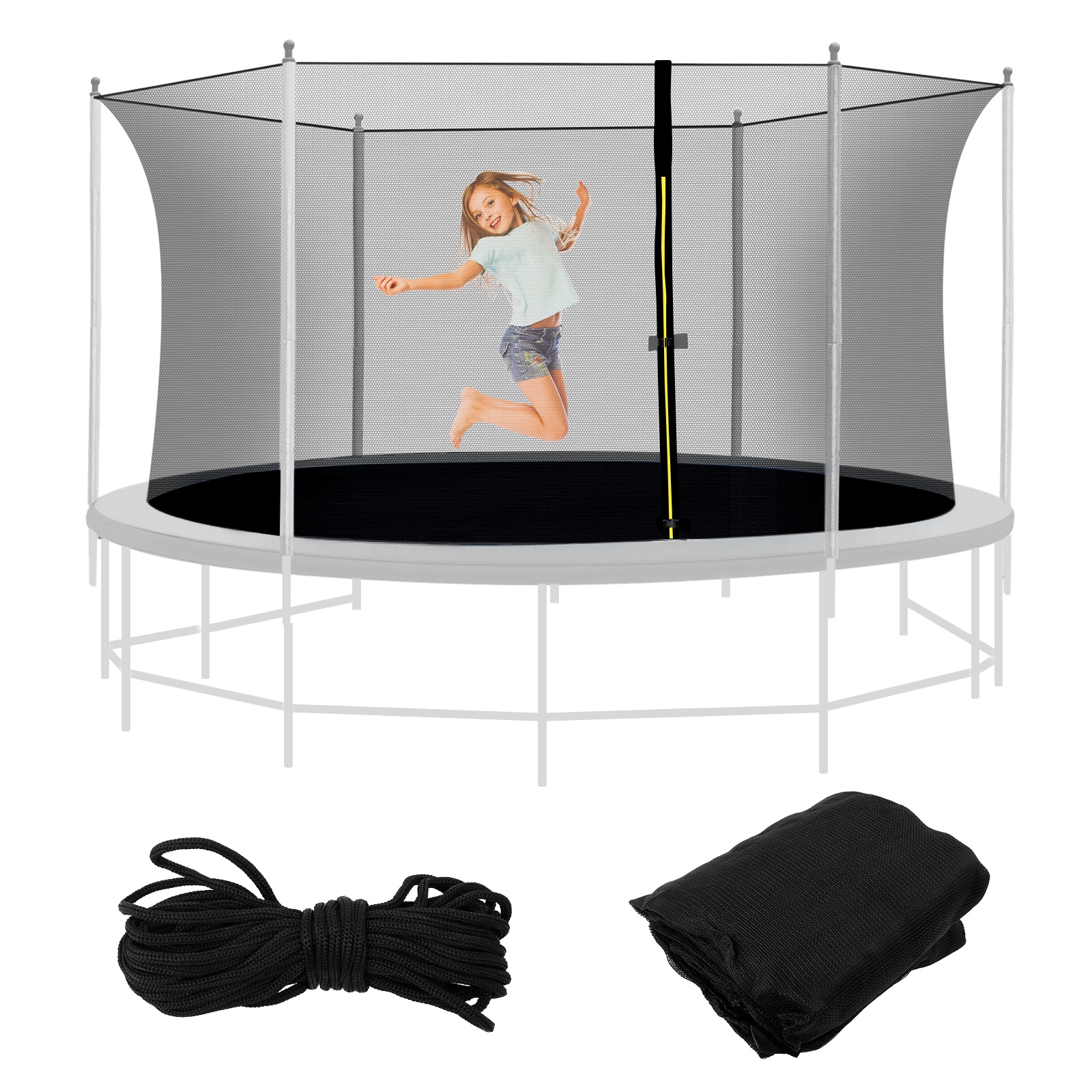 Siatka ochronna do trampoliny z zamkiem błyskawicznym i klamrą, elastyczna siatka zamienna, akcesoria do trampolin o średnicy od 2,4 m do 3,6 m.