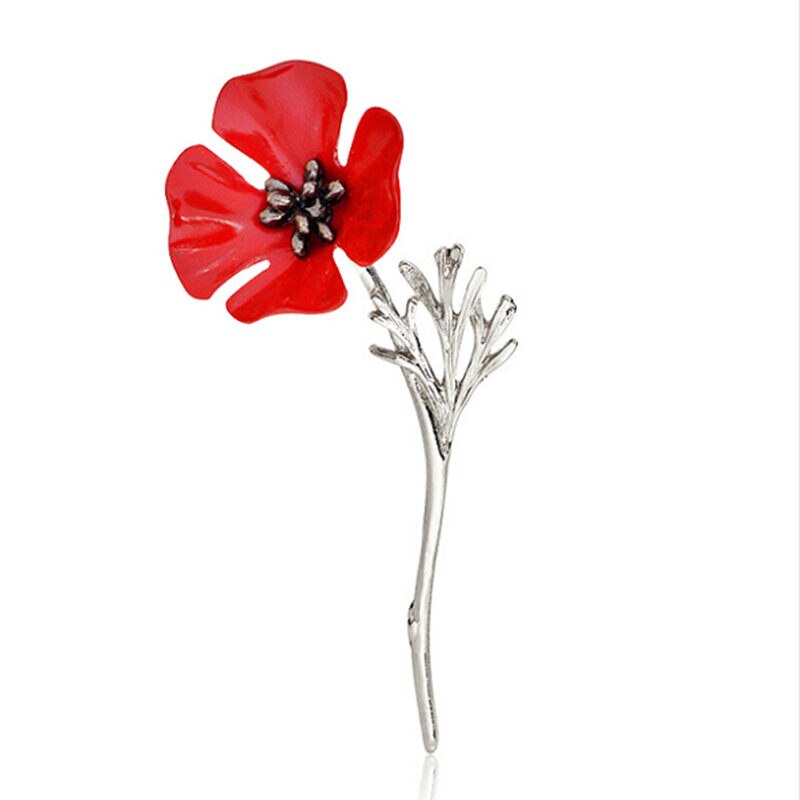 1Pc Rode Papaver Bloem Broche Vintage Kraag Pinnen Voor Vrouwen Mannen Sieraden Broches Pins