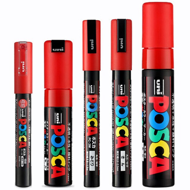 5 stk / sæt uni posca maling pen blandet mærke 5 størrelser hver med 1 pen pc -1m/3m/5m/8k/17k maleri pop plakat reklame pen: Rød