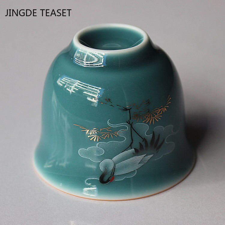 Céramique tasse à thé fait à la main rouge-couronne grue thé bol chinois rétro thé accessoires tasse unique maître tasses 60ml
