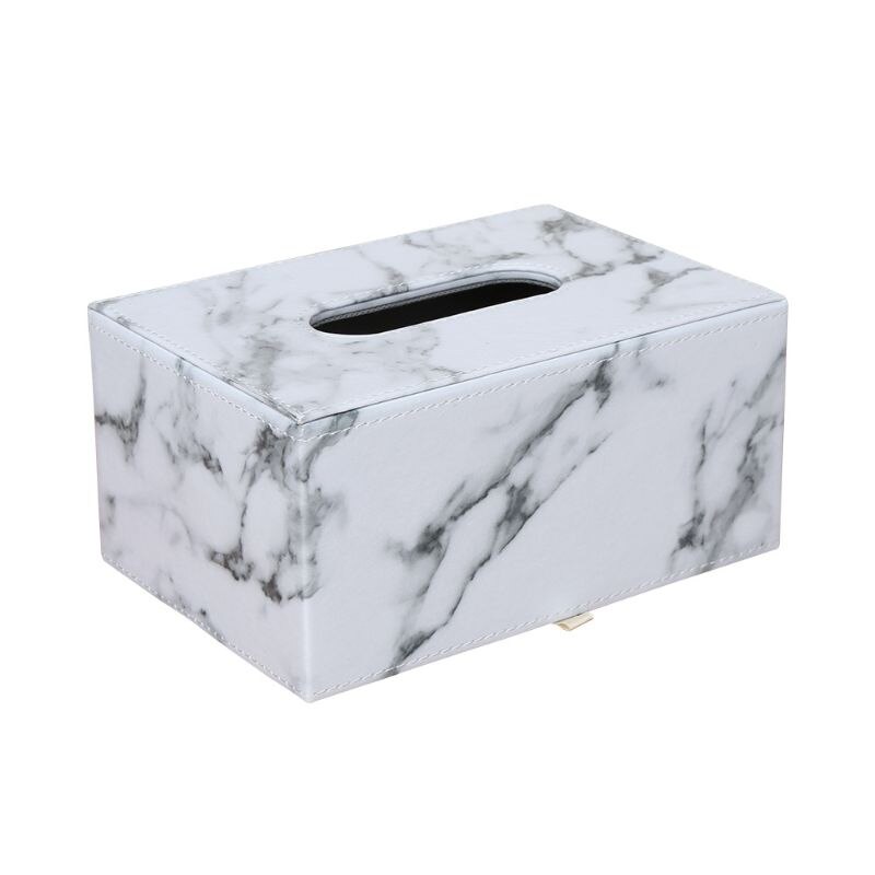 Rektangulær marmor pu læder ansigtsvævsdæksel servietholder papirhåndklæde dispenser container til hjemmekontor bilindretning