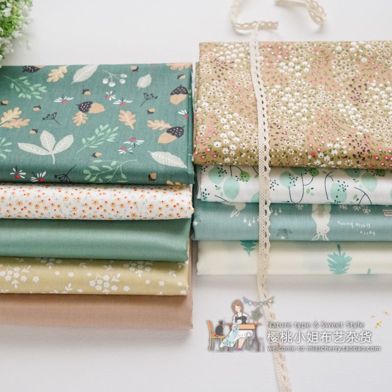 9 Pcs/Pack Twill Weave Cotton Fabric For Sewing Diy Material Green Patchwork Fabric 48x48cm
