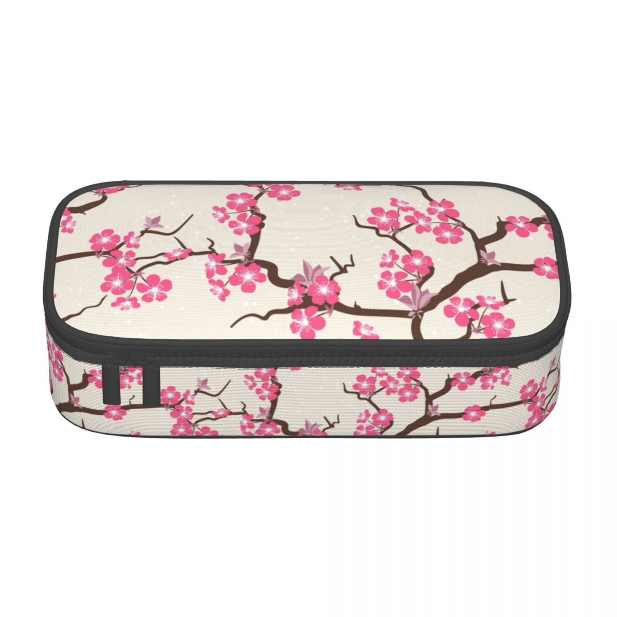 Custom Kawaii Pink Floral Cherry Blossom Pencil Case for Girls Boys Large Capacity Japanese Sakura Flower Pencil Box Stationery: black