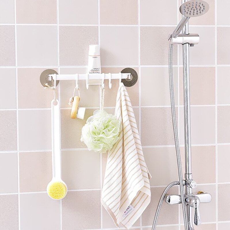Toallero de pared para baño con 6 ganchos autoadhesivos, estantería para colgar sin clavos, colgadores para llaves con pasta fuerte, estante de almacenaje para Cocina