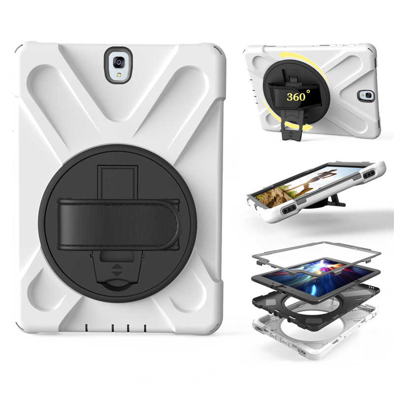 Armor coque voor samsung galaxy tab  s3 9.7 sm-t820 t825 handriem 360 draaibare standaard hoes voor samsung  t820 t825 hoesje 9.7 '': Wit