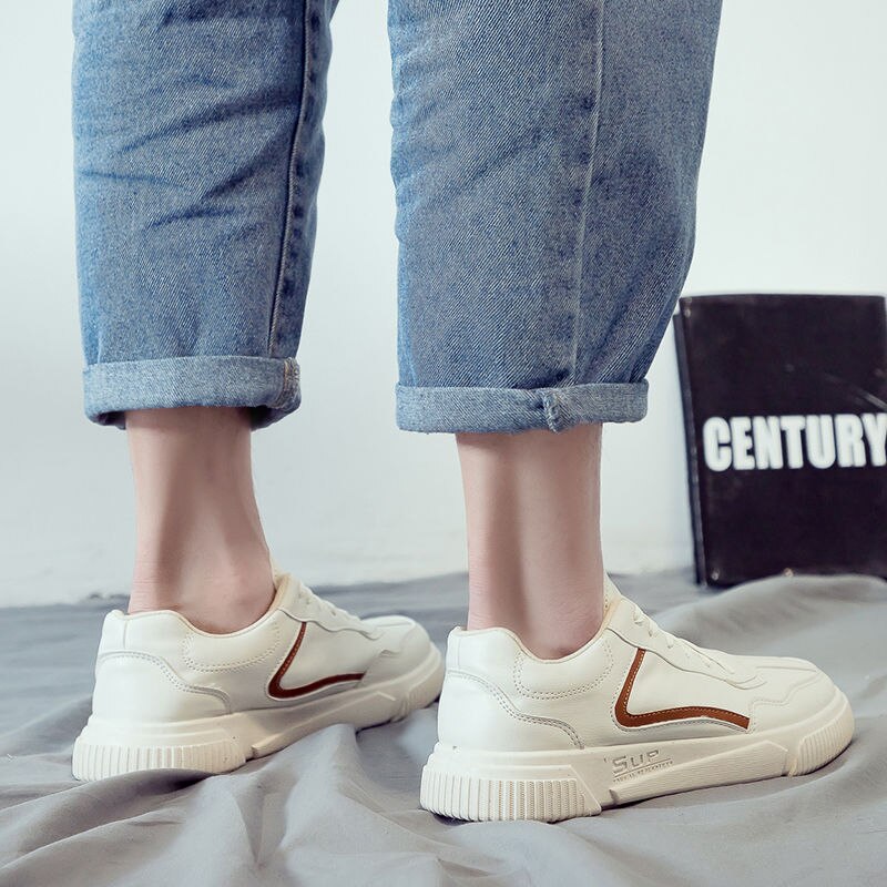 Vulkaniserade sneakers pojkar läder vita skor män skolsportskor klassiska promenadskor man casual tennis