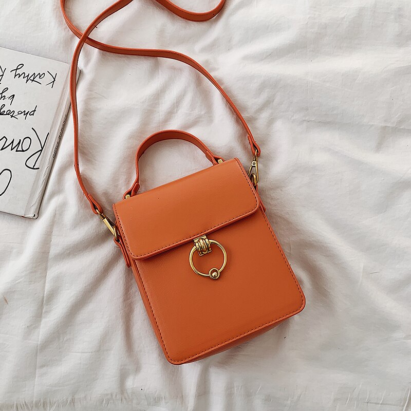 Elegante Femela Vierkante Tote Bag Pu Leer Vrouwen Handtas Lock Schouder Messenger Bag: Orange