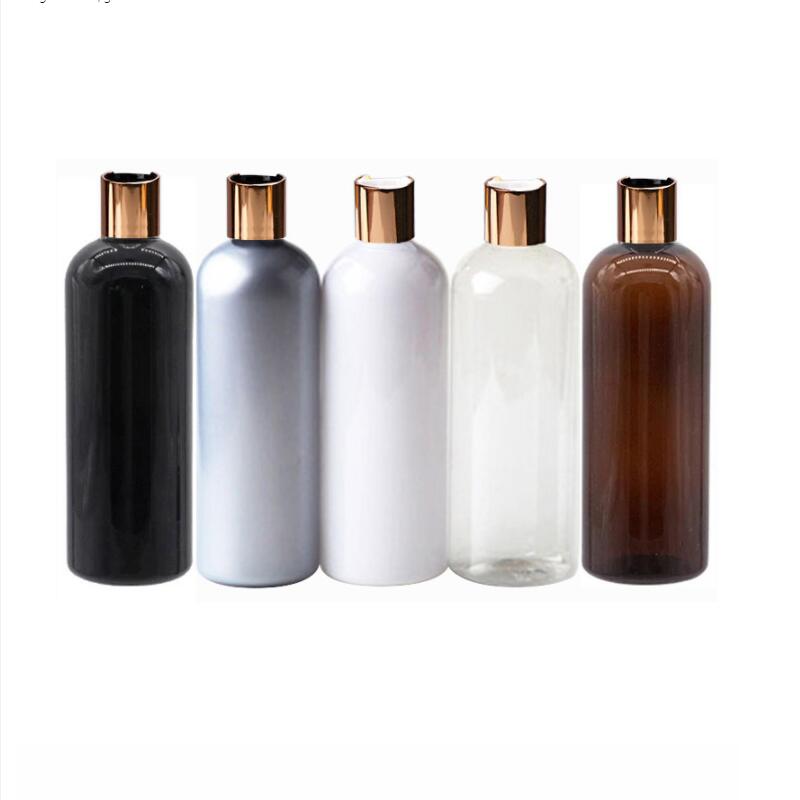24 pçs/lote 300ml garrafa de Plástico Vazia Garrafa PET Loção Tampa superior do Disco preto do tamanho do curso Garrafa garrafas de plástico vazias para Shampoo