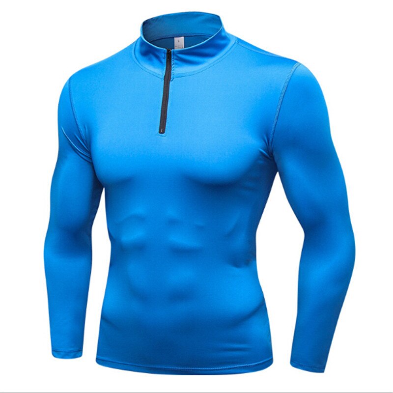 #9004 Otoño Invierno para hombre, deporte, senderismo, Running, entrenamiento térmico, camiseta de manga larga con cuello levantado, Tops, suéteres, 4 colores, S-XXL: XXL / Azul