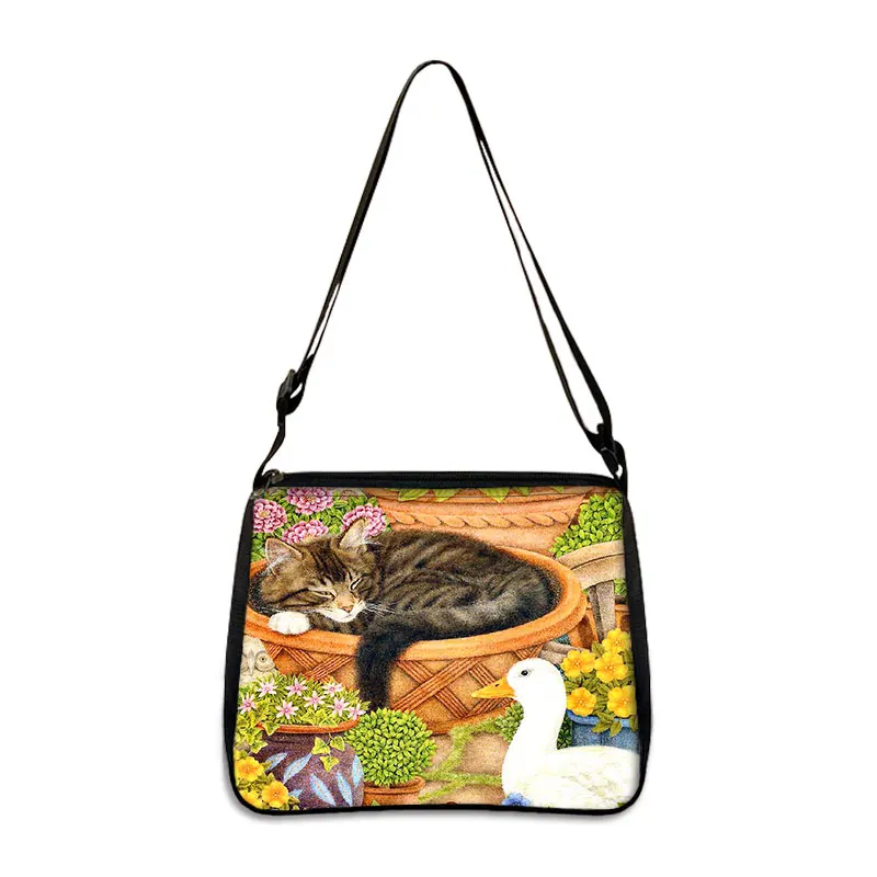 Bolso de mano con dibujo de gato para mujer, bolsa con estampado de Gatito Travieso, longitud ajustable, de almacenamiento, ideal para