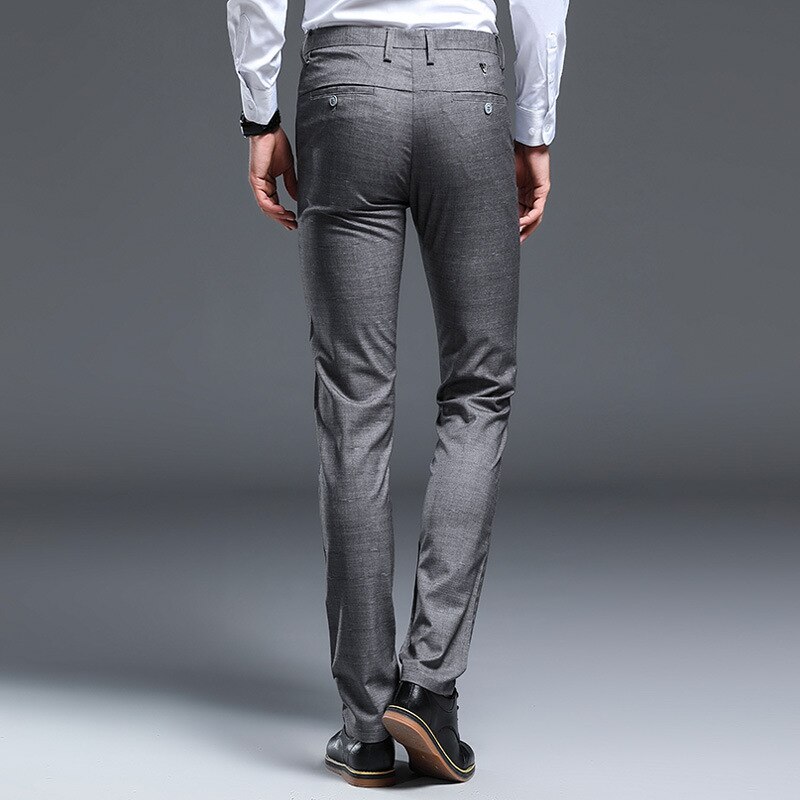 Pantalones de cuadros grises para hombre, pantalón ajustado, fuerza elástica, Formal, de negocios