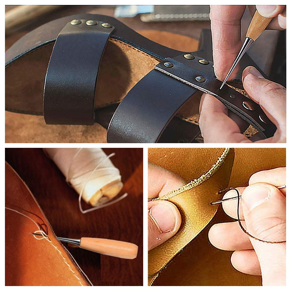 16Pcs Leather Tools Kit Hand Sewing Needles Stitching Awl Waxed Thread Upholstery Carpet Leather Canvas DIY Leatherworking Tools