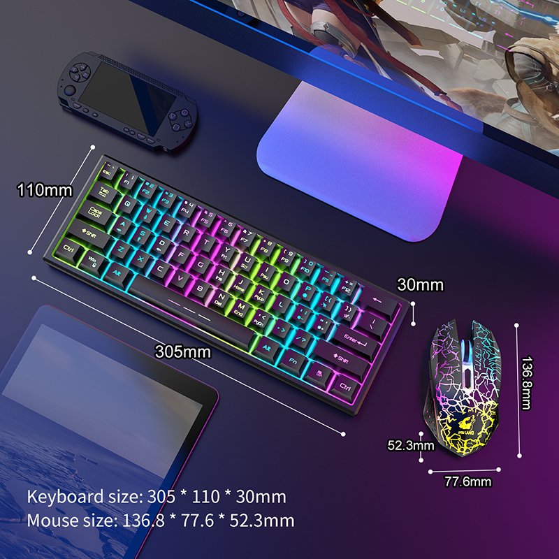 Wireless Rechargeable Keyboard Colorful Led Backlit Keyboard and Mouse Combos Gaming 2.4g Mouse 2400dpi PC Computer Keyboards