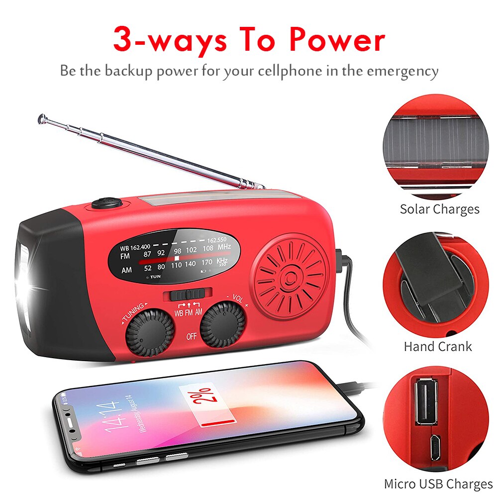 Solar Radio Hand Crank Radio AM/FM Weather Emergency Portable w/3 LED Flashlight Musical Enjoyable Instrument Supply: c