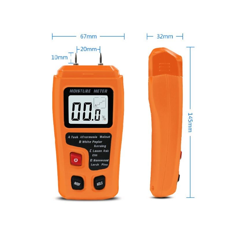 0-99.9%  draagbare digitale houtvochtmeters voor het meten van de vochtigheid van brandhout en papier